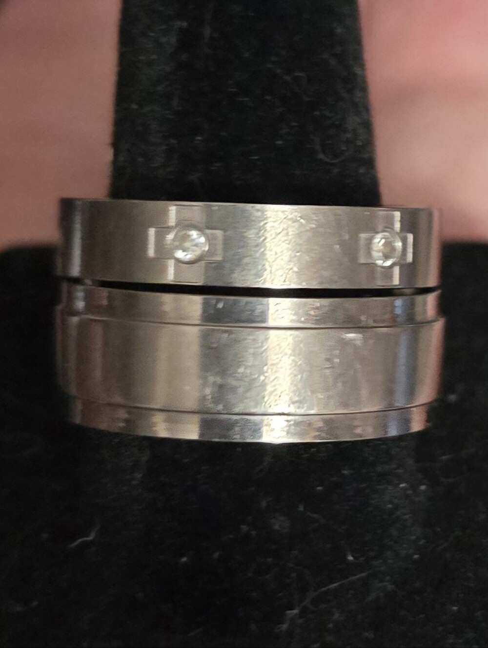 Wedding And Engagement Band One with Crystal Accents - Titanium